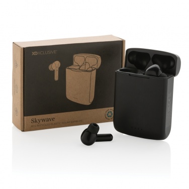 Logo trade promotional products picture of: Skywave RCS recycled plastic solar earbuds