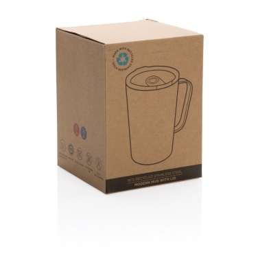 Logo trade promotional giveaways picture of: RCS Recycled stainless steel modern vacuum mug with lid