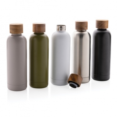 Logotrade promotional product picture of: Wood RCS certified recycled stainless steel vacuum bottle