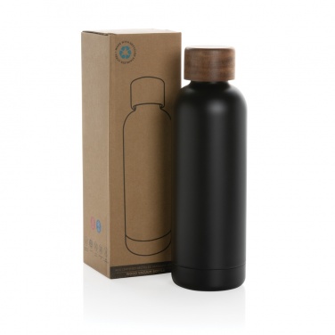 Logo trade promotional products image of: Wood RCS certified recycled stainless steel vacuum bottle