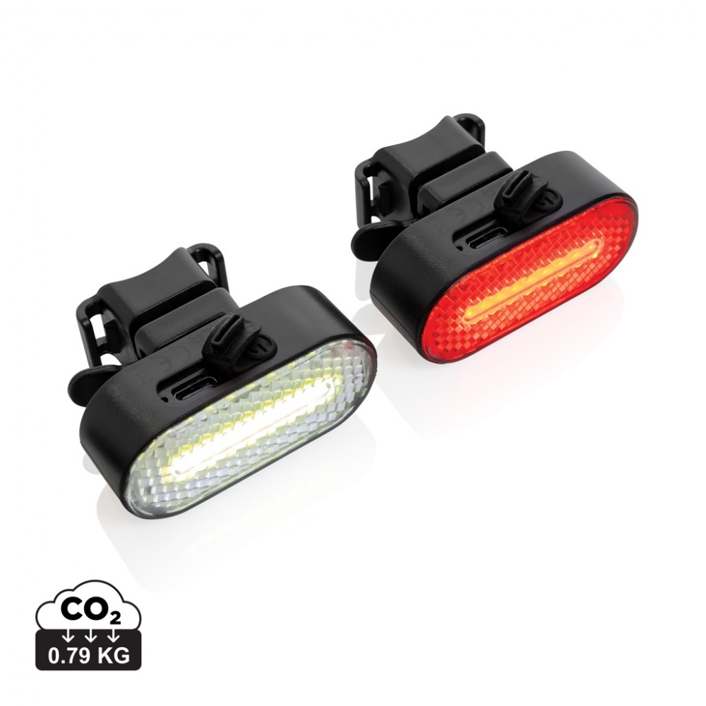 Logo trade promotional giveaways picture of: Lumino RCS recycled plastic USB re-chargeable bike light set