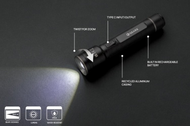Logotrade promotional merchandise picture of: Gear X RCS recycled aluminum USB-rechargeable torch large