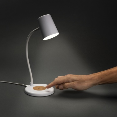 Logo trade advertising products image of: Zenara RCS recycled plastic and cork 15W wireless desk lamp