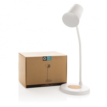 Logo trade business gift photo of: Zenara RCS recycled plastic and cork 15W wireless desk lamp