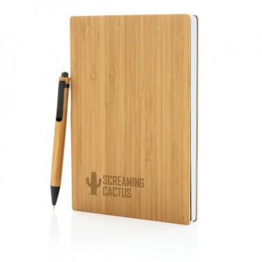 Logo trade business gifts image of: A5 Bamboo notebook & pen set