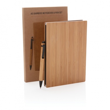Logo trade promotional gift photo of: A5 Bamboo notebook & pen set