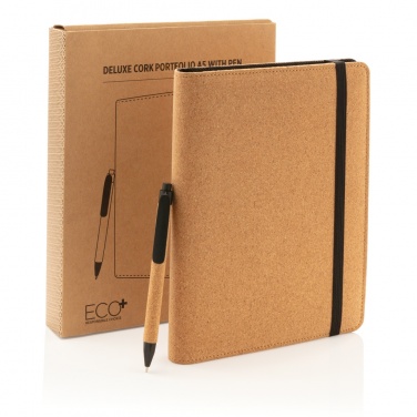 Logo trade promotional gifts picture of: Deluxe cork portfolio A5 with pen