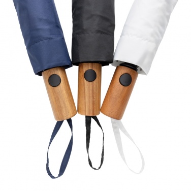 Logotrade promotional giveaway picture of: Kaycey 21" AWARE™ RPET Acacia wood mini auto open umbrella