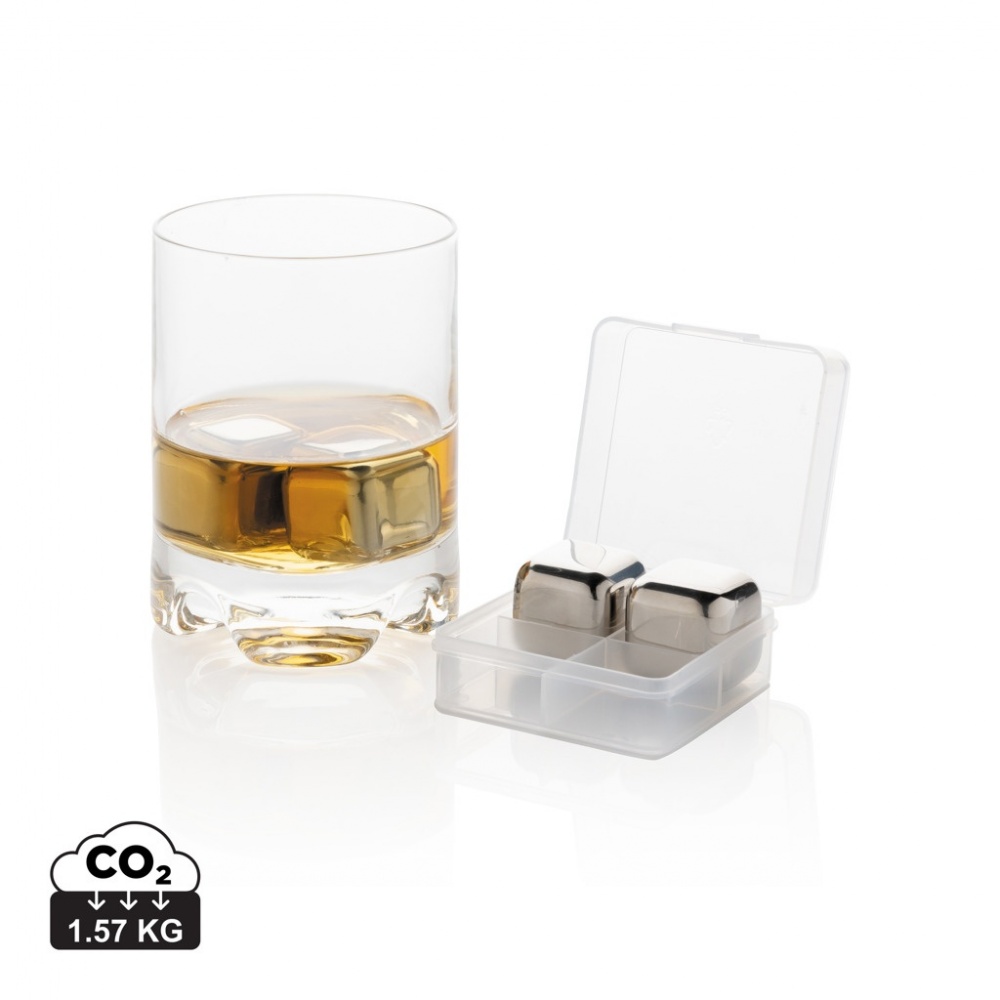 Logo trade promotional giveaways image of: Re-usable stainless steel ice cubes 4pc