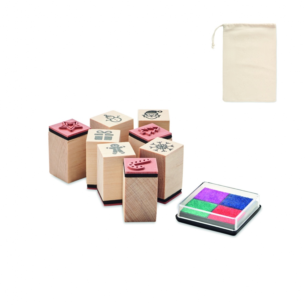 Logo trade advertising products image of: 8 wooden Christmas stamps set