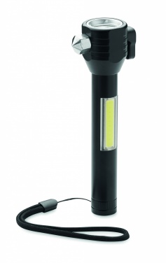 Logo trade promotional gifts image of: 3-in-1 aluminum flashlight with an emergency hammer and seatbelt cutter, customizable with printing