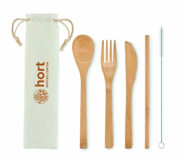 Logo trade promotional giveaways image of: Bamboo cutlery with straw
