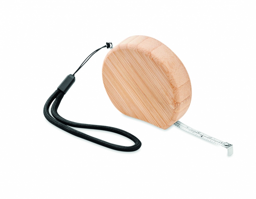 Logo trade promotional merchandise image of: Measuring tape in bamboo 2m