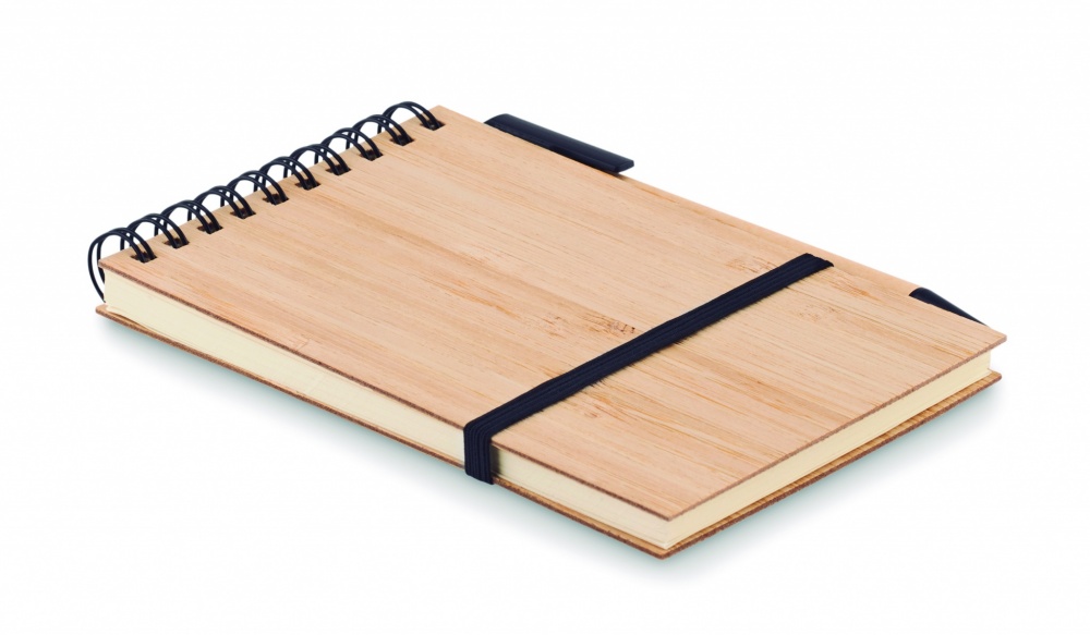 Logo trade promotional items image of: A6 bamboo notepad with pen SONORABAM