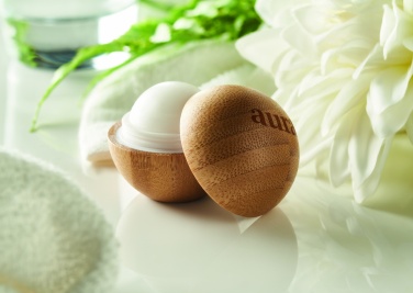 Logo trade promotional items picture of: Lip balm in round bamboo case