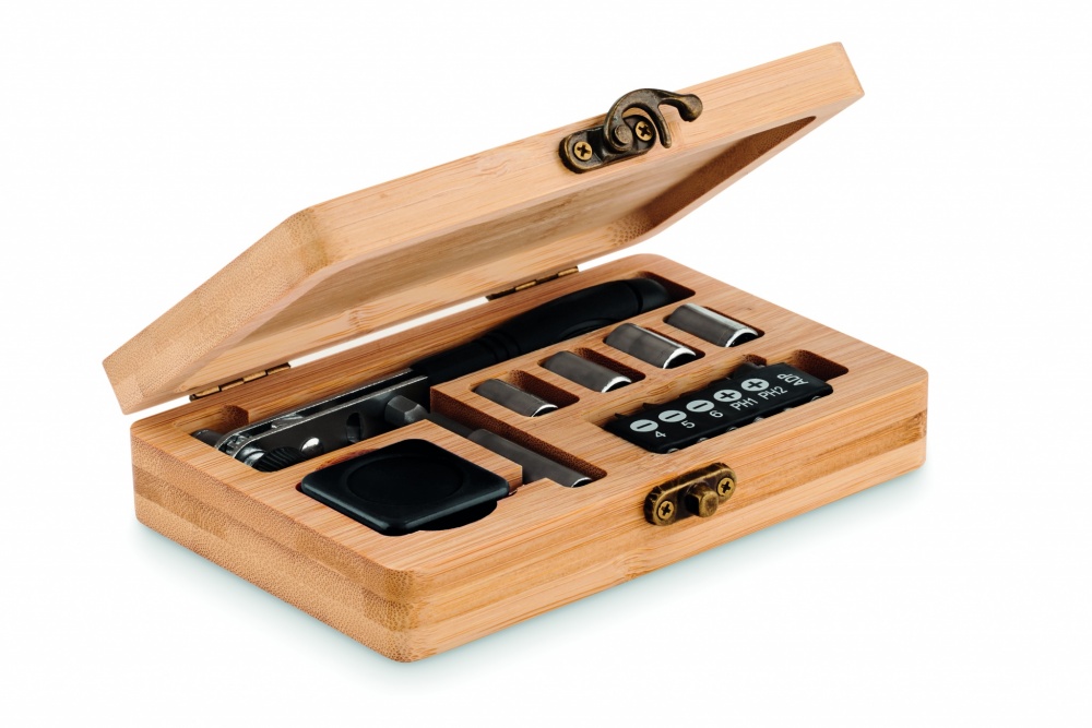 Logo trade business gifts image of: 13 piece tool set, bamboo case