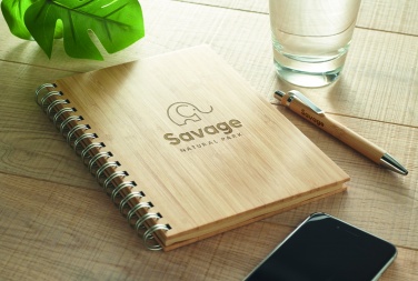 Logo trade business gift photo of: A5 ring bound Bamboo notebook