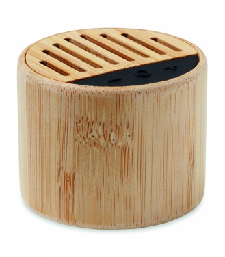 Logo trade corporate gifts image of: Round bamboo wireless speaker