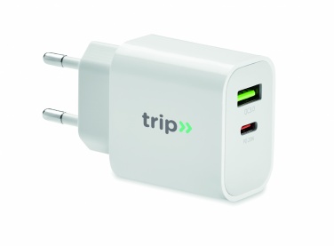 Logo trade promotional giveaways image of: 18W 2 port USB charger EU plug