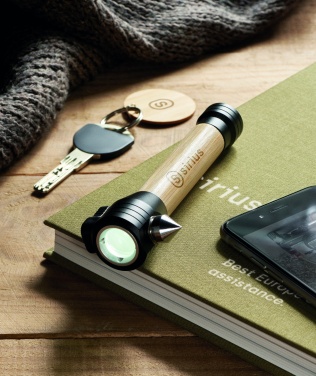 Logotrade promotional gift image of: 3-in-1 bamboo flashlight with an emergency hammer and seatbelt cutter