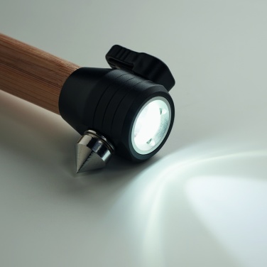 Logo trade promotional gift photo of: 3-in-1 bamboo flashlight with an emergency hammer and seatbelt cutter