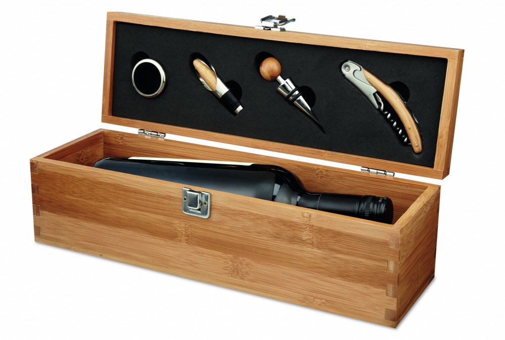 Logo trade promotional giveaways picture of: Wine set in bamboo box