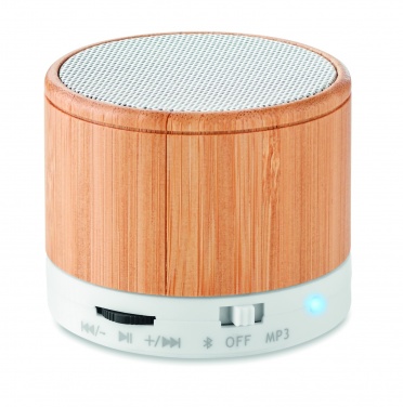 Logotrade promotional product image of: Round Bamboo wireless speaker