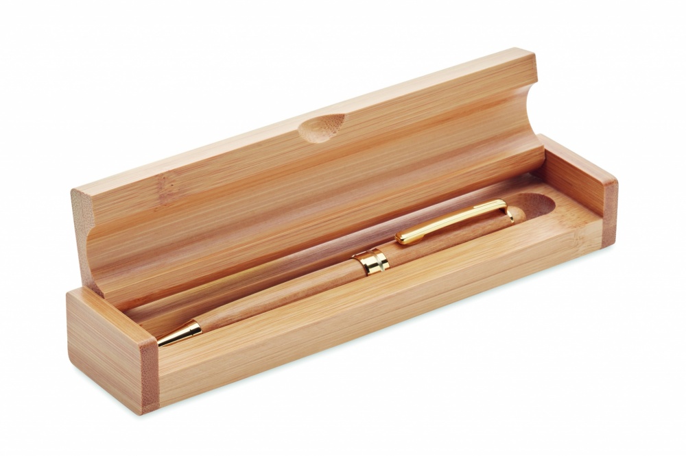 Logo trade promotional giveaways image of: Bamboo twist-action ballpoint pen in a box