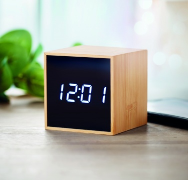 Logotrade promotional giveaway image of: LED alarm clock bamboo casing Dortmund