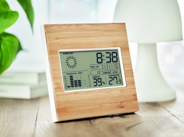 Logo trade promotional item photo of: Weather station bamboo front TURKU