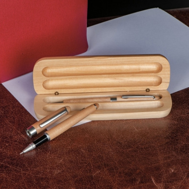 Logo trade promotional product photo of: Wooden writing set ballpen and roller INDIANAPOLIS