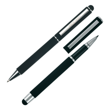 Logo trade promotional gift photo of: Writing set ballpoint pen & roller soft touch CLAUDIE