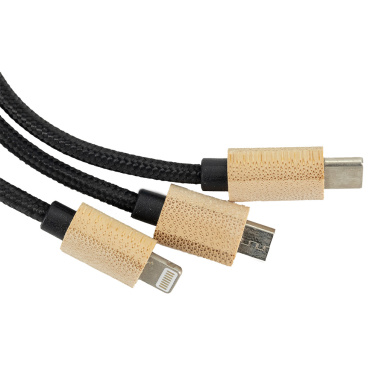 Logotrade promotional giveaway image of: 3-in-1 cable with elighted logo in a wooden casing, LH-ZMU06