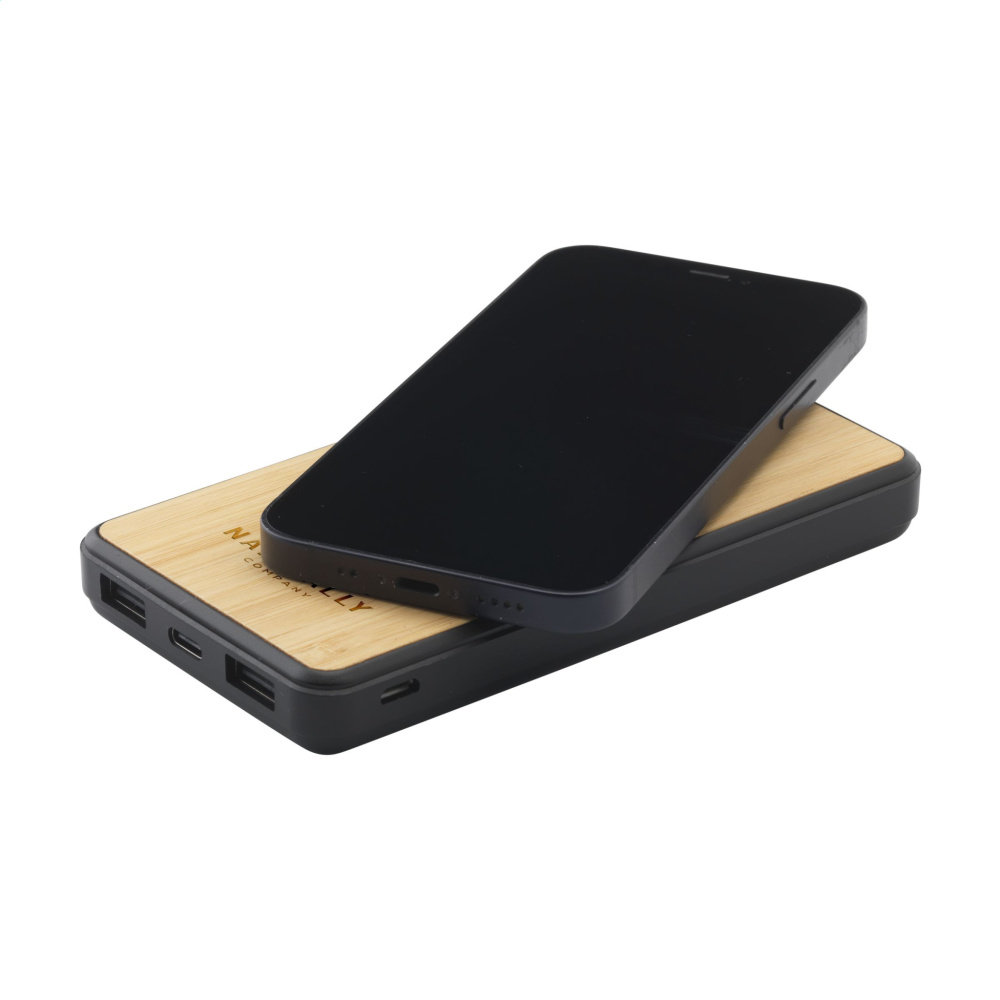 Logotrade promotional item picture of: Boru Bamboo RCS Recycled ABS Powerbank Wireless Charger