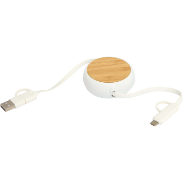 Logo trade promotional item photo of: Chechia 5-in-1 recycled plastic 100 cm retractable data sync and 45W fast charge cable