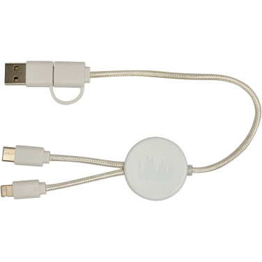 Logo trade corporate gift photo of: Chechia 5-in-1 recycled plastic 30 cm data sync and 27W fast charge cable with bamboo details