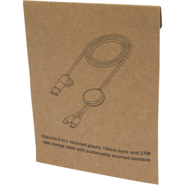 Logotrade business gifts photo of: Chechia 5-in-1 recycled plastic 150 cm data sync and 27W fast charge cable with bamboo details