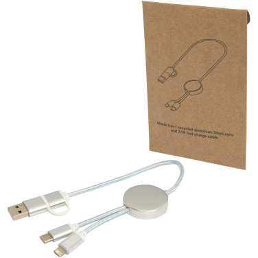 Logotrade promotional products photo of: Alasia 5-in-1 recycled aluminium and plastic 30 cm data sync and 27W fast charge cable
