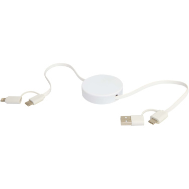 Logotrade promotional product image of: Citala 5-in-1 recycled plastic 90 cm retractable data sync and 40W fast charge cable