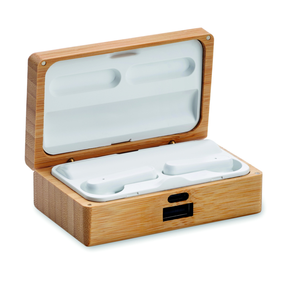 Logo trade promotional gifts picture of: TWS earbuds in bamboo case
