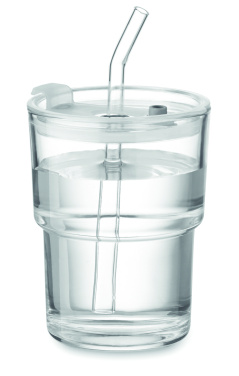 Logo trade advertising products image of: Glass tumbler with straw 400ml