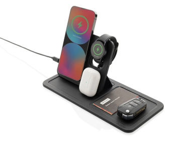 Logotrade promotional product image of: Swiss Peak 3 in 1 RCS recycled PU wireless charger desk tray