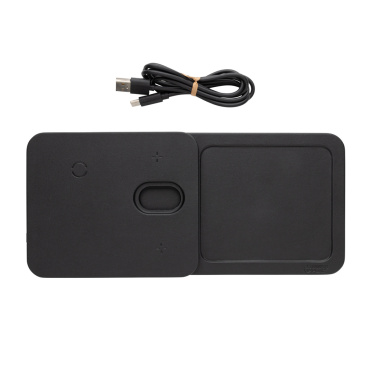 Logotrade promotional product image of: Swiss Peak 3 in 1 RCS recycled PU wireless charger desk tray