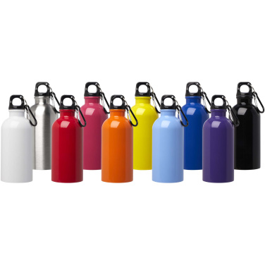 Logotrade promotional product picture of: Oregon 400 ml RCS certified single wall stainless steel water bottle with carabiner