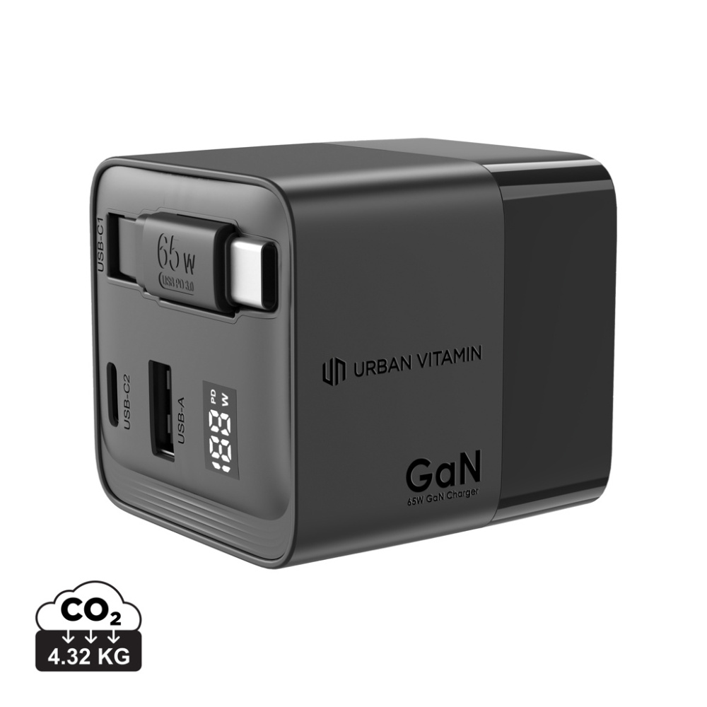 Logo trade promotional giveaway photo of: Urban Vitamin Mendocino 65W GaN charger retractable cable