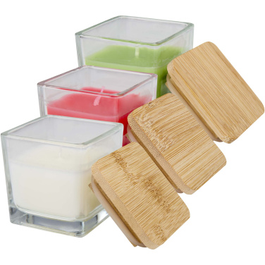 Logo trade promotional merchandise picture of: Ambra square glass candle with bamboo lid