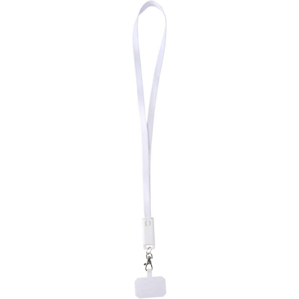 Logo trade promotional merchandise image of: Franz recycled plastic smartphone lanyard with built-in data sync and 65W fast charge 5-in-1 cable