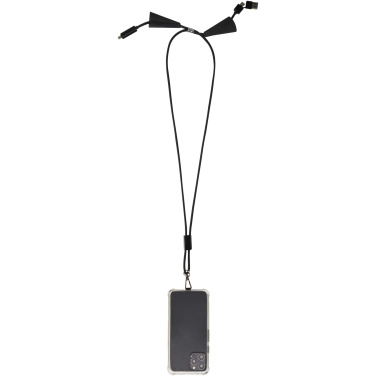 Logotrade promotional merchandise image of: Funi recycled plastic smartphone lanyard with built-in data sync and 100W fast charge 5-in-1 cable