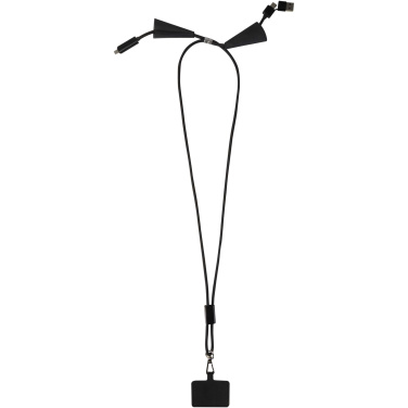 Logotrade advertising product image of: Funi recycled plastic smartphone lanyard with built-in data sync and 100W fast charge 5-in-1 cable