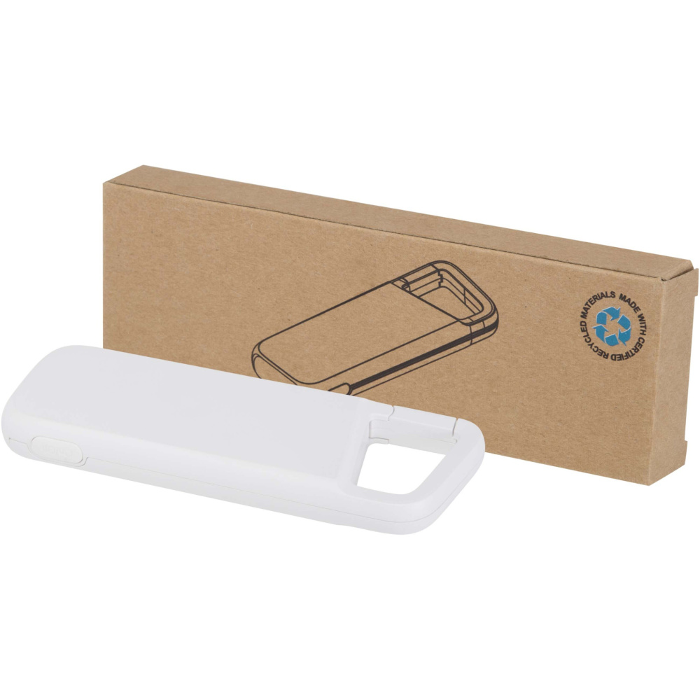 Logo trade promotional items image of: Alkes 5000 mAh 12W recycled plastic water resistant power bank with carabiner